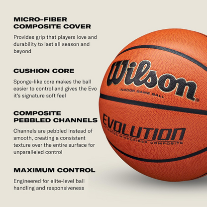 Wilson Evolution Indoor Game Basketball – Size 5 | Premium Grip & Control for Indoor Play